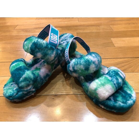 UGG Shoes - UGG Oh Yeah Marble Sheepskin Blue Green Slides - Side 8